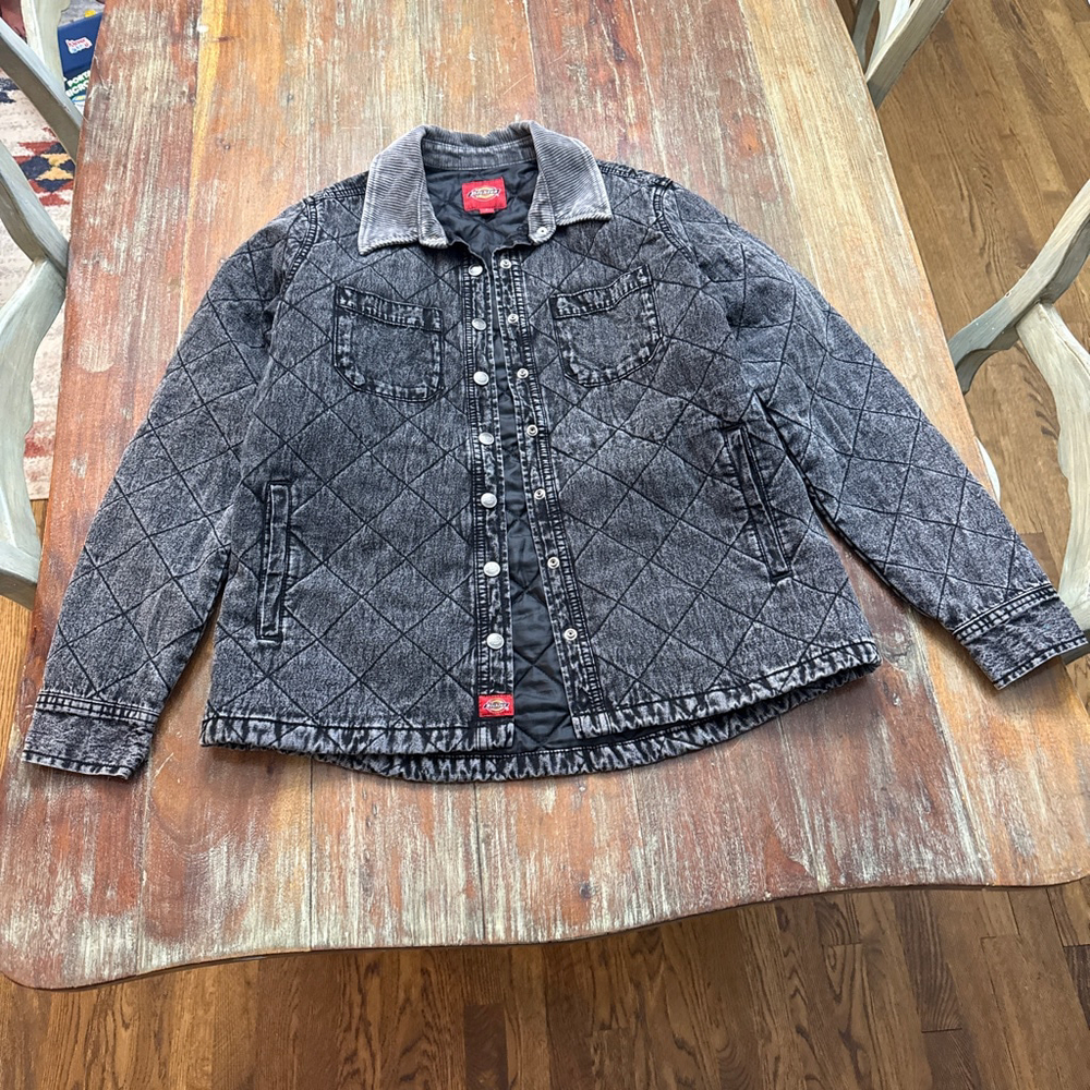 Dickies Quilted Jean Jacket Black Gray Acid Wash Small